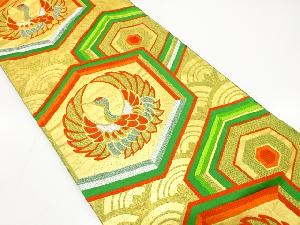 アンティーク　亀甲に鶴・青海波模様織出し袋帯（材料）